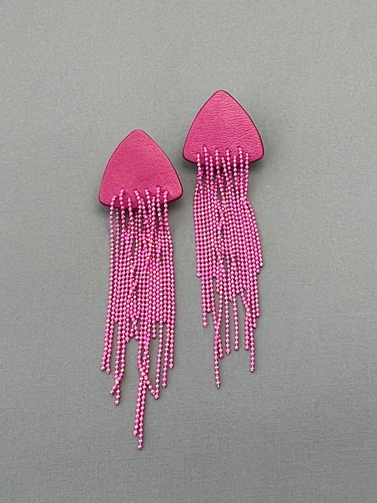 Серьги из кожи МЕДУЗА фуксия чёрный арт 45001 Серьги из кожи МЕДУЗА фуксия чёрный арт 45001