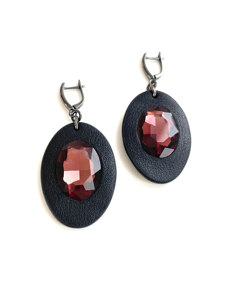 Серьги КРИСТАЛЛ ОВАЛ винный чёрный арт 63604 Серьги КРИСТАЛЛ ОВАЛ винный чёрный арт 63604