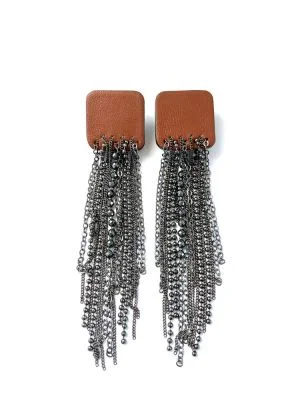 Серьги из кожи ЦЕПИ терракотовый арт 2012