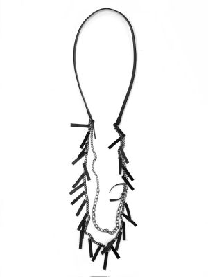 Кросс-боди с бахромой чёрный тёмное серебро арт 56001 в магазине дизайнерских украшений Cherepaha.shop