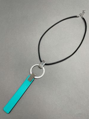 Чокер из кожи МЕЧТА бирюзовый чёрный арт 32504 в магазине дизайнерских украшений Cherepaha.shop