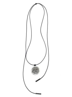 Кулон кожаный серебро арт 49403 в магазине дизайнерских украшений Cherepaha.shop