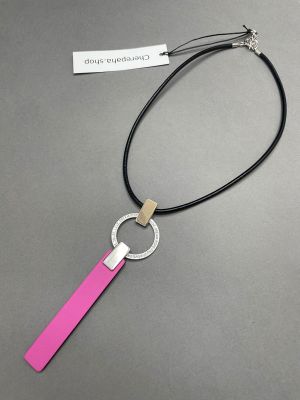 Чокер из кожи МЕЧТА фуксия чёрный арт 32509 в магазине дизайнерских украшений Cherepaha.shop