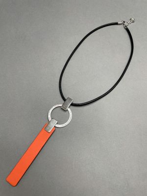 Чокер из кожи МЕЧТА оранжевый чёрный арт 32505 в магазине дизайнерских украшений Cherepaha.shop